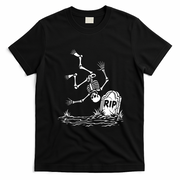Creepy Skeleton Jumping In Grave RIP Halloween T-Shirt - Black
