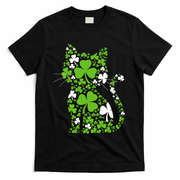 Cute St Patrick's Day Shamrock Clover Cat T-Shirt - Black