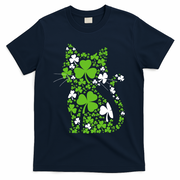 Cute St Patrick's Day Shamrock Clover Cat T-Shirt - Navy
