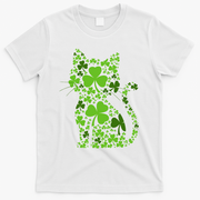 Cute St Patrick's Day Shamrock Clover Cat T-Shirt - White