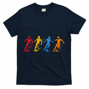 Colorful Soccer Retro Players Sports Fan T-Shirt - Navy
