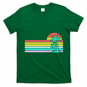 Colorful Sunset Stripe Palm Tree Summer Beach T-Shirt - Irish Green