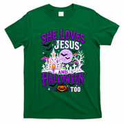Christian Spooky Season She Loves Jesus And Halloween Too T-Shirt - Irish Green
