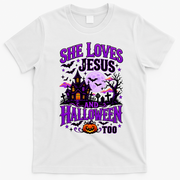 Christian Spooky Season She Loves Jesus And Halloween Too T-Shirt - White