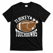 Cute Turkey And Touchdowns Funny Thanksgiving Football T-Shirt - Black