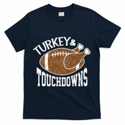 Cute Turkey And Touchdowns Funny Thanksgiving Football T-Shirt - Navy