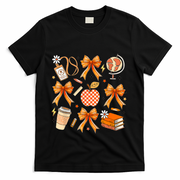 Coquette Teacher Game Day Fall Autumn Book Coffee T-Shirt - Black