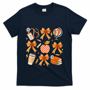 Coquette Teacher Game Day Fall Autumn Book Coffee T-Shirt - Navy