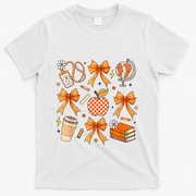 Coquette Teacher Game Day Fall Autumn Book Coffee T-Shirt - White