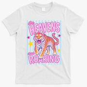 Colorful Tiger Heavens Roaring Quote Retro T-Shirt - White