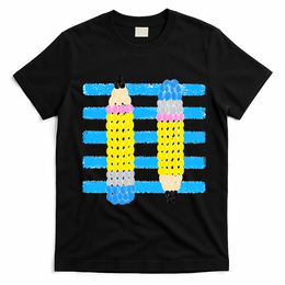 Coastal Teacher Pencils Stripes Back To School Gift T-Shirt - Black