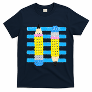 Coastal Teacher Pencils Stripes Back To School Gift T-Shirt - Navy Blue
