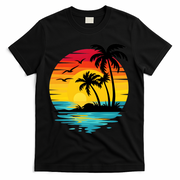 Coastal Tropical Sunset Beach T-Shirt - Black