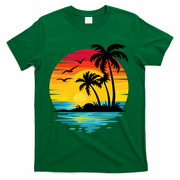 Coastal Tropical Sunset Beach T-Shirt - Green