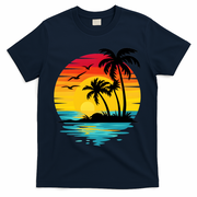 Coastal Tropical Sunset Beach T-Shirt - Navy
