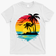 Coastal Tropical Sunset Beach T-Shirt - White