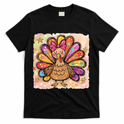 Cute Thanksgiving Turkey Colorful Portrait T-Shirt - Black