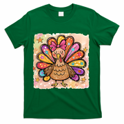 Cute Thanksgiving Turkey Colorful Portrait T-Shirt - Green
