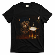 Cat Wearing Hat Getting Beer Poured Unimpressed Tabby T-Shirt - Black