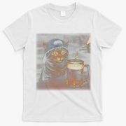 Cat Wearing Hat Getting Beer Poured Unimpressed Tabby T-Shirt - White