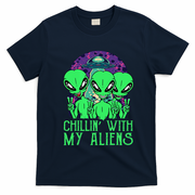 Chillin With My Aliens Group Halloween T-Shirt - Navy Blue