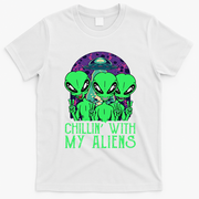 Chillin With My Aliens Group Halloween T-Shirt - White