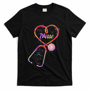 Cute Watercolor Nurse Heart Stethoscope T-Shirt - Black