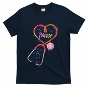Cute Watercolor Nurse Heart Stethoscope T-Shirt - Navy