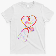 Cute Watercolor Nurse Heart Stethoscope T-Shirt - White