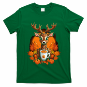 Deer Antlers Pumpkin Spice Latte Fall Thanksgiving Halloween T-Shirt - Irish Green