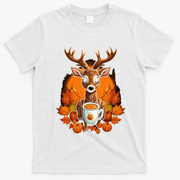 Deer Antlers Pumpkin Spice Latte Fall Thanksgiving Halloween T-Shirt - White