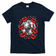 Disco Ball Kissing Lips 80s Retro Party T-Shirt - Navy Blue