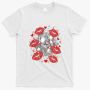 Disco Ball Kissing Lips 80s Retro Party T-Shirt - White