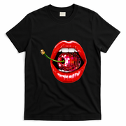 Disco Cherry In Red Lips Retro 80s Party T-Shirt - Black