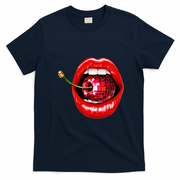 Disco Cherry In Red Lips Retro 80s Party T-Shirt - Navy Blue