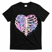 Dead Inside Pink Skeleton Chest Crow Heart Roses Halloween Gift T-Shirt - Black