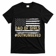 Dad Of Girls Outnumbered American Flag T-Shirt - Black