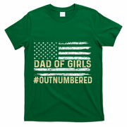 Dad Of Girls Outnumbered American Flag T-Shirt - Green
