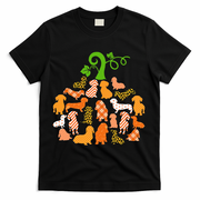 Dachshund Pumpkin Shape Plaid Leopard Dog Autumn Halloween T-Shirt - Black