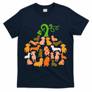 Dachshund Pumpkin Shape Plaid Leopard Dog Autumn Halloween T-Shirt - Navy