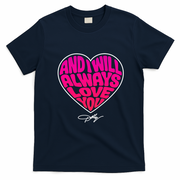 Dolly Slogan Always Love You Heart  T-Shirt - Navy Blue