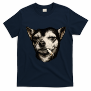 Dog Smoking Cigarette Funny Chihuahua T-Shirt - Navy Blue