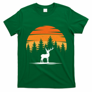Deer Sunset Mountain Scene Vintage Outdoor Retro T-Shirt - Irish Green