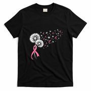 Dandelion Seeds Pink Ribbons Breast Cancer Awareness T-Shirt - Black