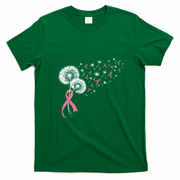 Dandelion Seeds Pink Ribbons Breast Cancer Awareness T-Shirt - Irish Green