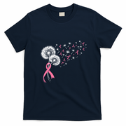 Dandelion Seeds Pink Ribbons Breast Cancer Awareness T-Shirt - Navy Blue