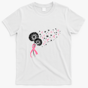 Dandelion Seeds Pink Ribbons Breast Cancer Awareness T-Shirt - White