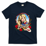 Dolly Western Country Music Floral Tribute Memorial T-Shirt - Navy Blue