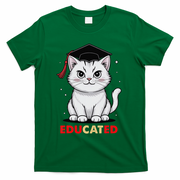 Educated Cat Graduation Cap Last Day Of School T-Shirt - Green