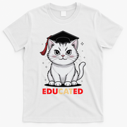 Educated Cat Graduation Cap Last Day Of School T-Shirt - White